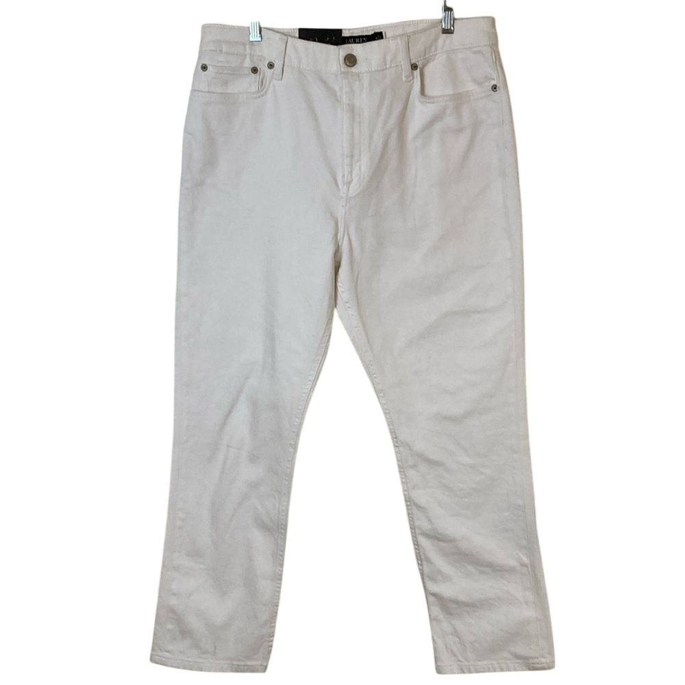 Lauren Ralph Lauren High Rise Straight Ankle Pant Womens 14 White Comfort